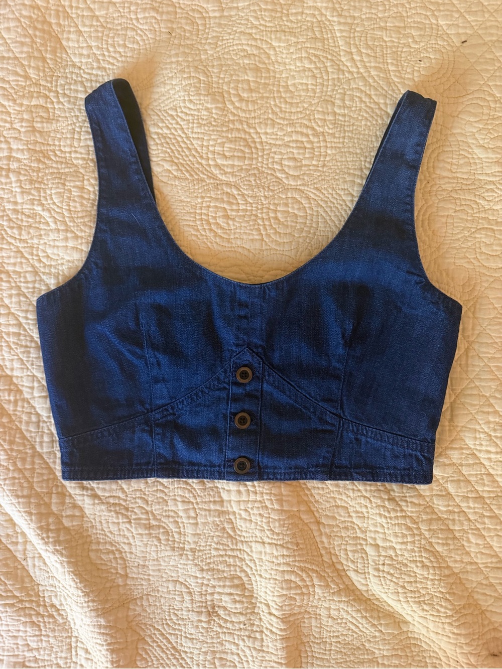 Banana Republic Dark Blue Denim Crop Top with Front Buttons
